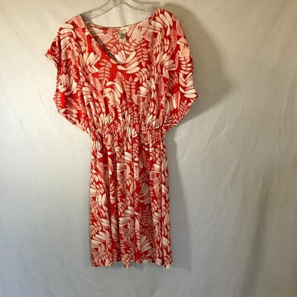 West Loop Dress Gathered Elastic Waist Raglan Sleeve FOrange Floral Size Medium - Picture 3 of 13